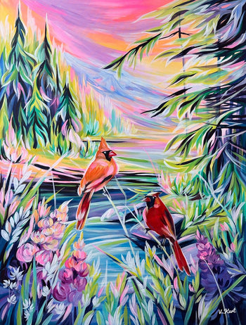 NORTHERN CARDINAL DUET IN THE FOREST