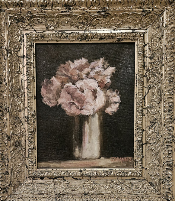 Peonies in sterling silver vase