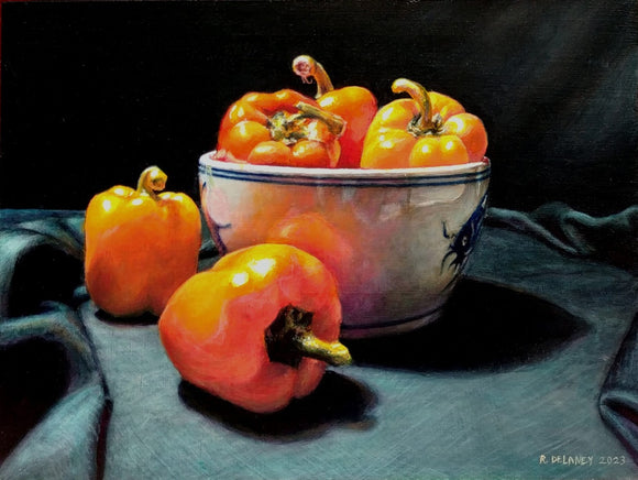 Still Life: Red Peppers With China Bowl