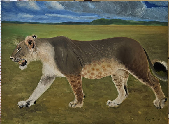 Lioness on a hunt before the rain