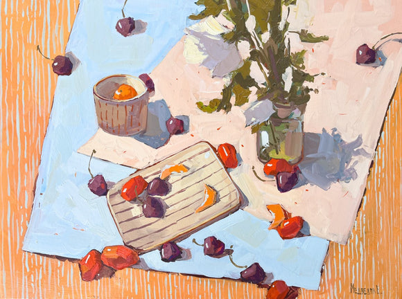 Cherry, hibiscus and tomatoes with tangerine