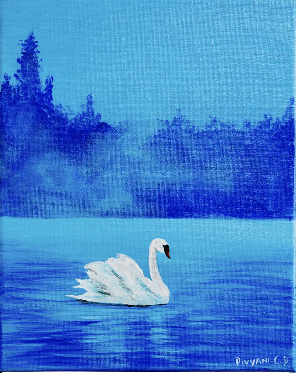 Graceful serenity in blue mist