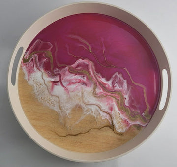 Fuschia and gold round multipurpose tray