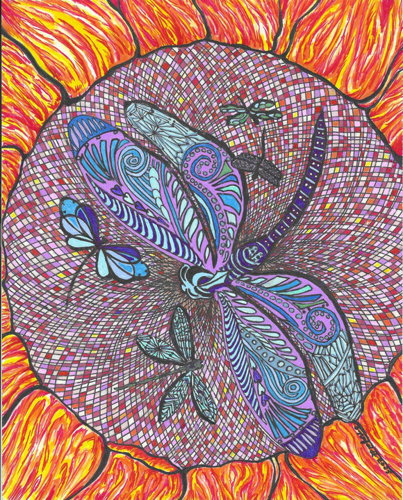 Spring Time (Dragon Fly on Mosaic Sunflower)