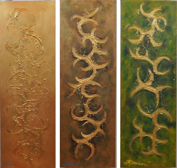 Gold, cooper, emerald