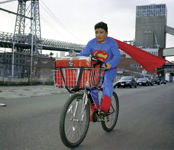 Superman is Noe Reyes from the State of Puebla works as a delivery boy in Brooklyn New York he sends 500 dollars a week