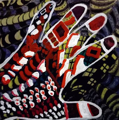 HAND ON ABSTRACT PAINTING