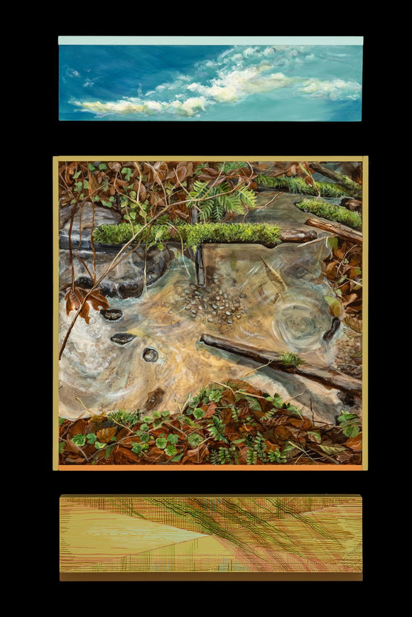 Crossed sticks and ripples, a triptych