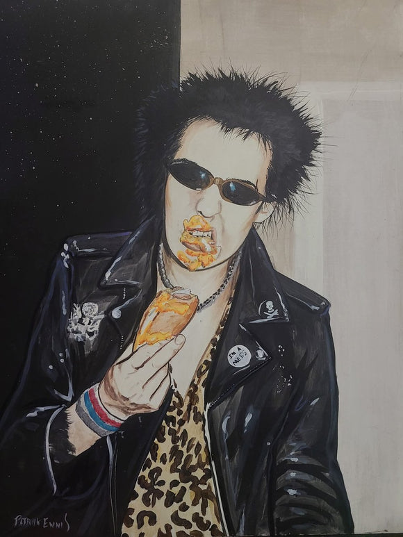 Sid vicious eating a cheese dog