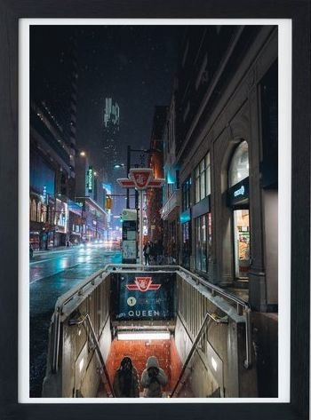 Snowy TTC Queen Stop Downtown on Yonge Street