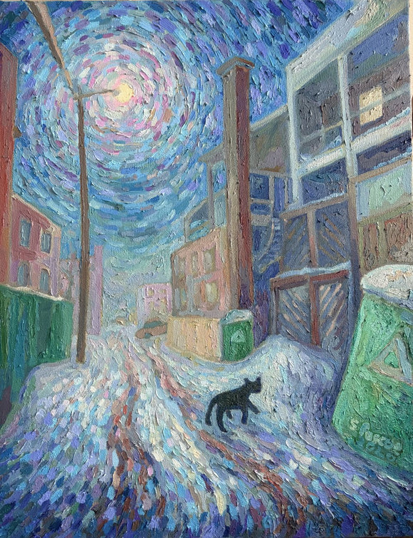Cat in alley at night