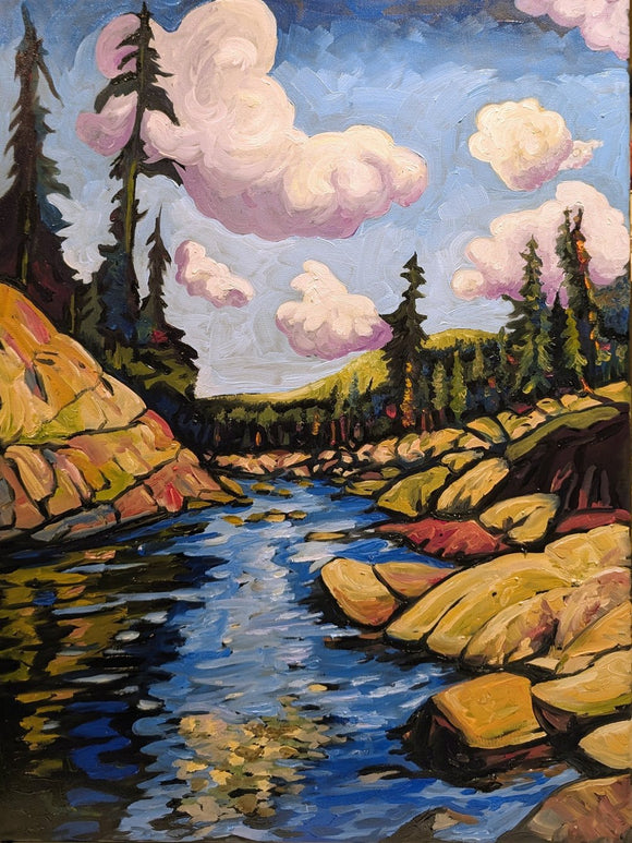 A River, Rocks and Clouds, Canadiana Series painting #2