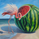 Imagine — (Flamingo Watermelon Oil Painting on Canvas)-1