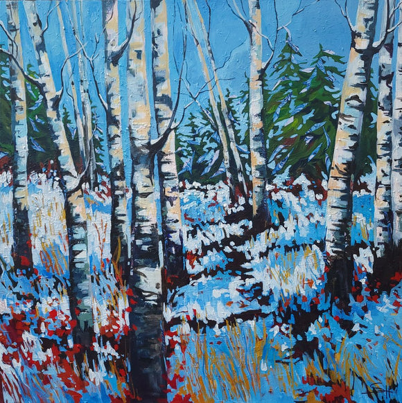 Crimson among the birches