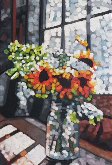 Sunflowers on windowsill