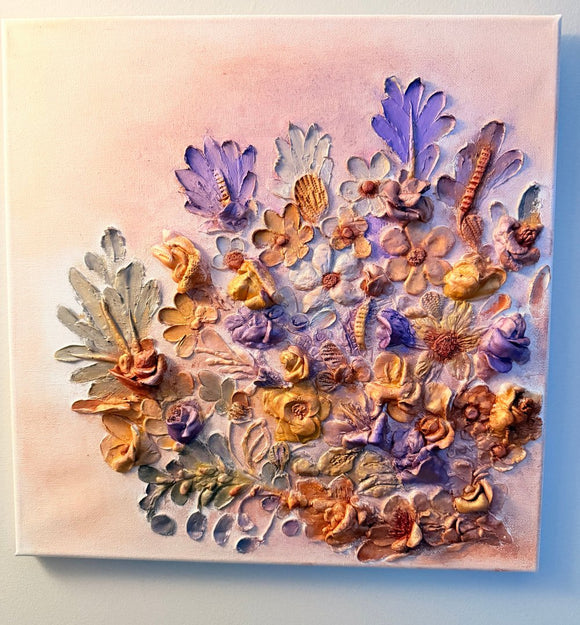 Textured floral art oil paint base