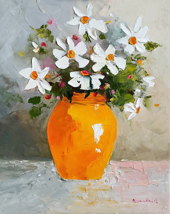 Happiness blooms in a yellow vase