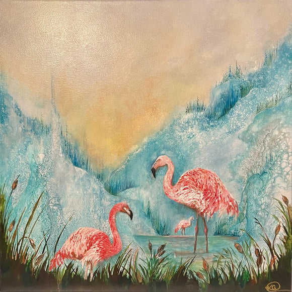 Flamingos at Sunset