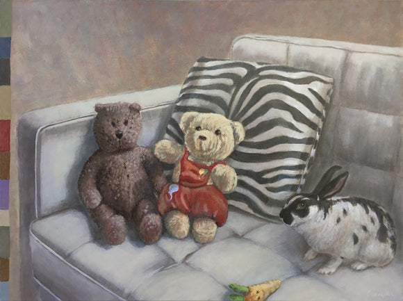 Teddy Bears on Sofa with Rabbit