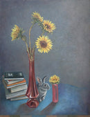 Sunflowers, Books, with Gracie-1