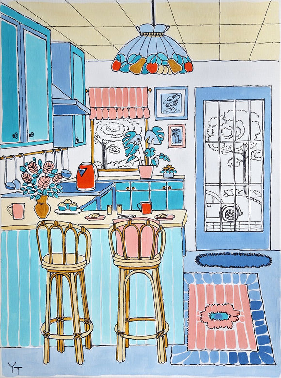 Kitchen with orange teapot