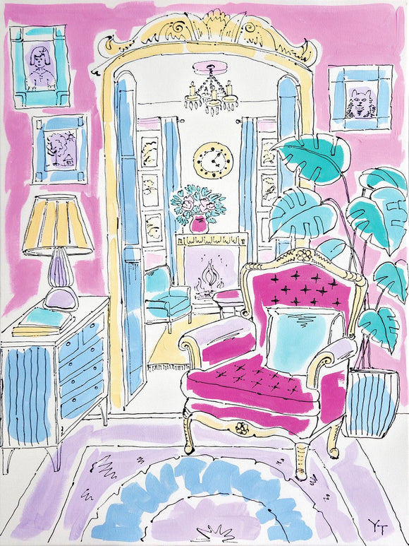 Living Room with a Pink Chair
