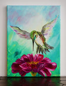 Hummingbird and pink bloom-2