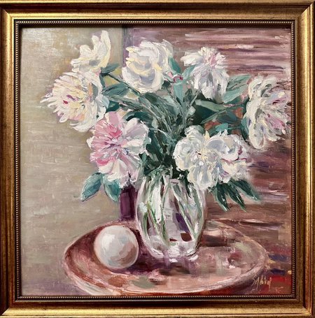 Peonies in Glass Vase