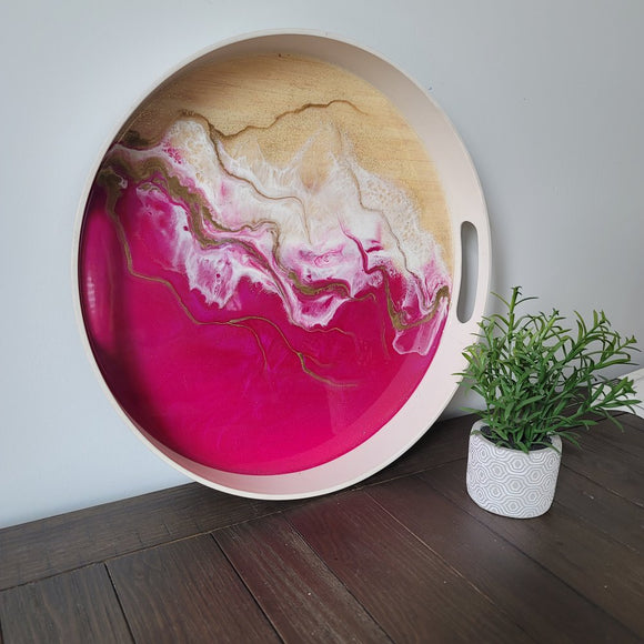 Fuschia and gold round multipurpose tray