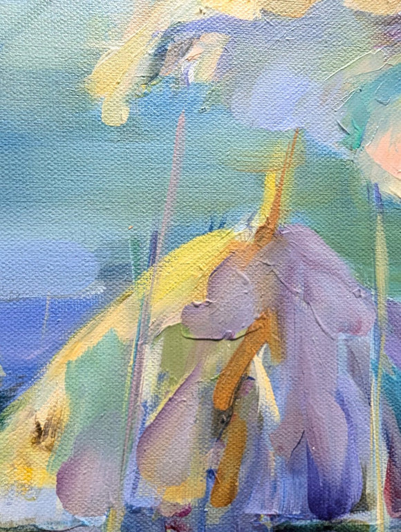 Lotus Leaves. Rays on Calm Water.