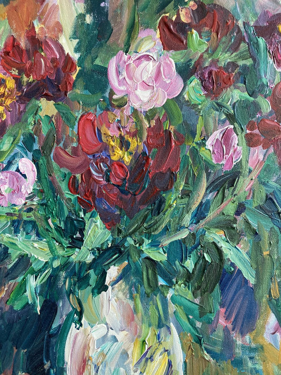 Peonies in a White Vase