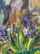 Purple Hyacinths in a Green Vase-2