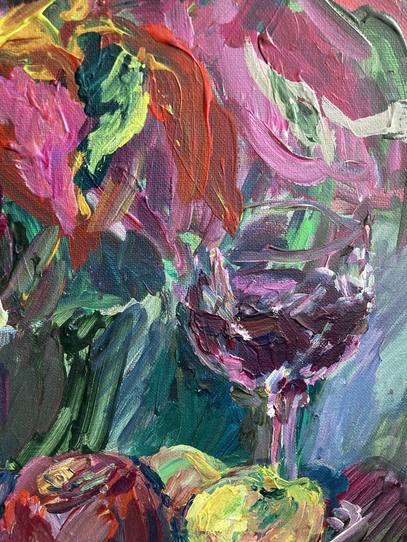 Still Life with Apples, Poinsettia, and Two Glasses of Wine