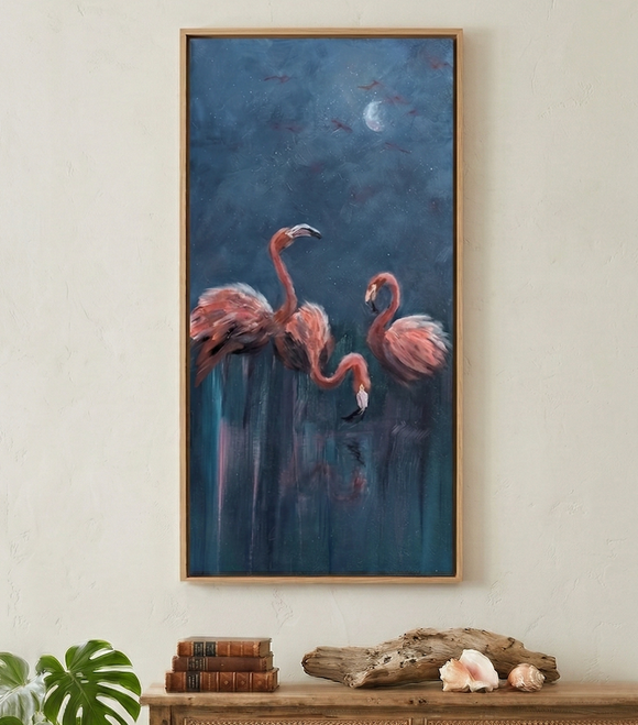 Look — Vertical Flamingo Oil Painting on Canvas