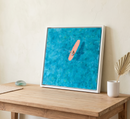 Stillness — Teal Ocean Surfer Painting on Wood Panel-2