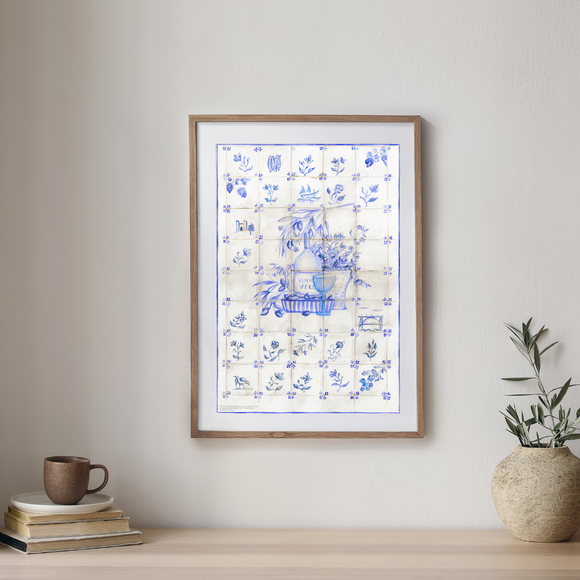 Blue Tiles with wine Bottle