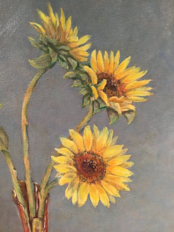 Sunflowers, Books, with Gracie