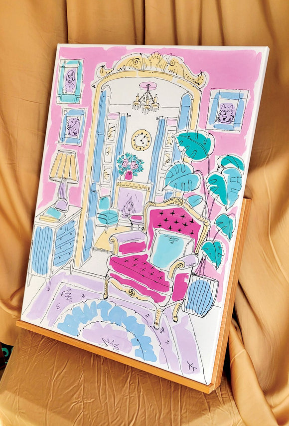 Living Room with a Pink Chair