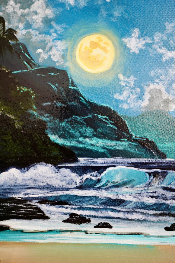 Moonlit waves serenade the night