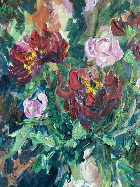 Peonies in a White Vase