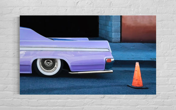 Lavender Classic Car on Urban Street