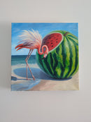 Imagine — (Flamingo Watermelon Oil Painting on Canvas)-3