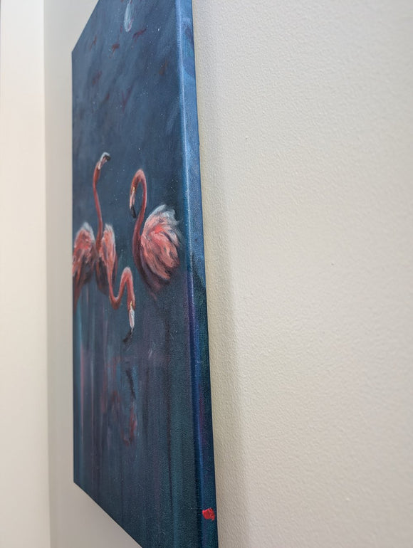Look — Vertical Flamingo Oil Painting on Canvas