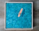 Stillness — Teal Ocean Surfer Painting on Wood Panel-3