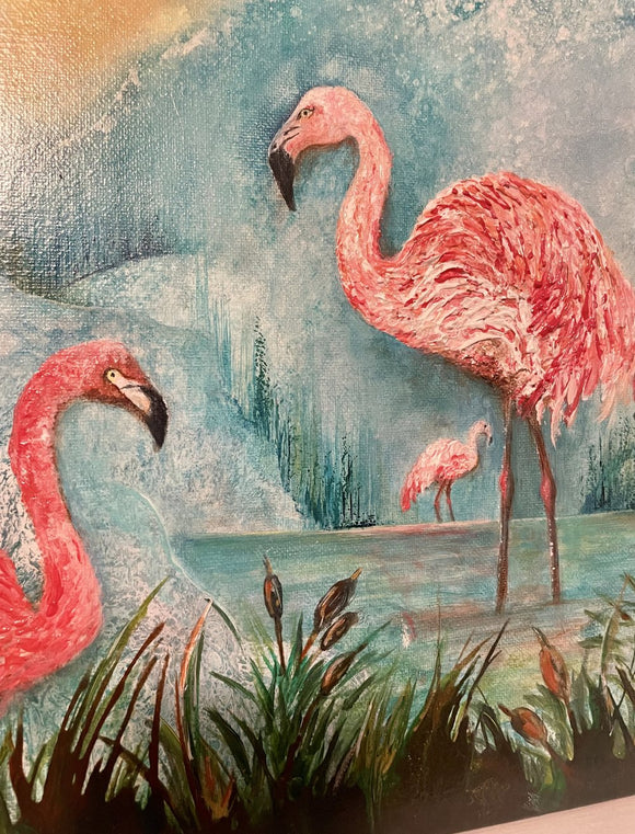 Flamingos at Sunset