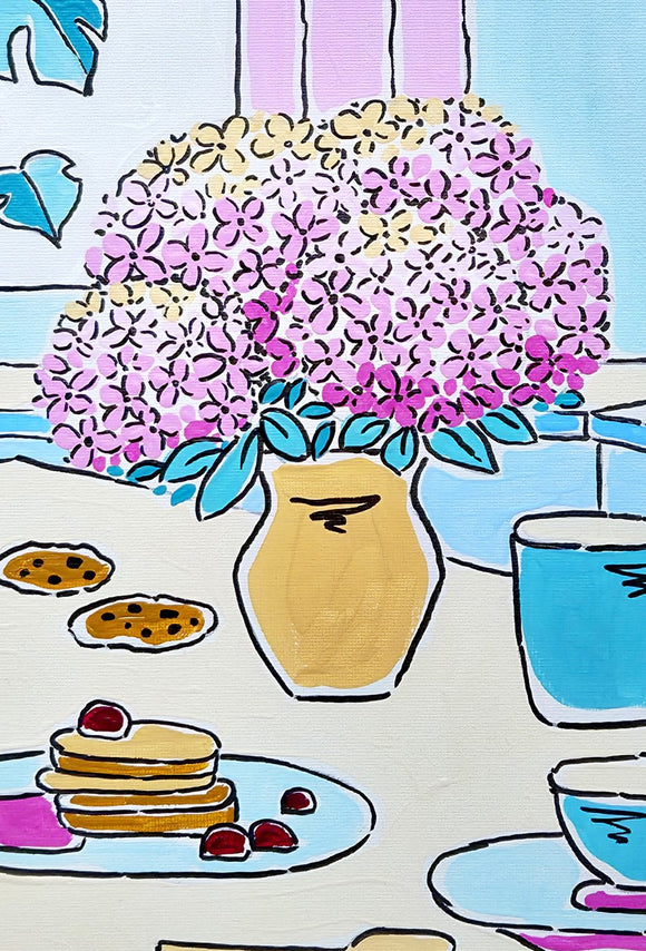 Tiffany lamp and pink bouquet