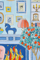 Orange chair beside a fireplace-3