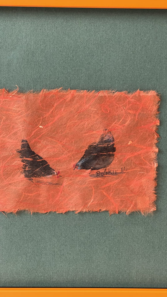 Hens On Red Fibres