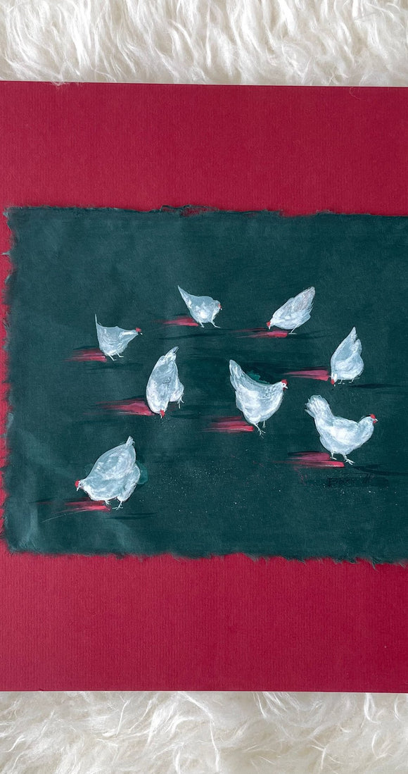 White Hens on Green