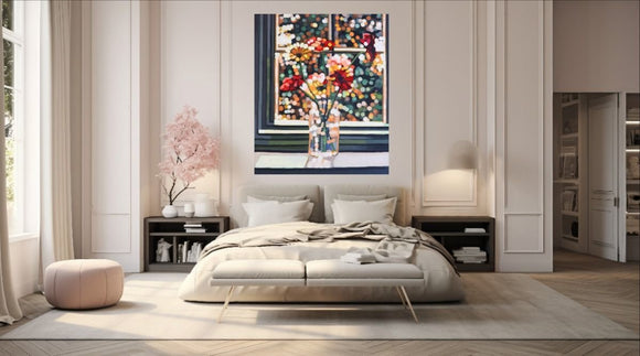 Flowers on window sill